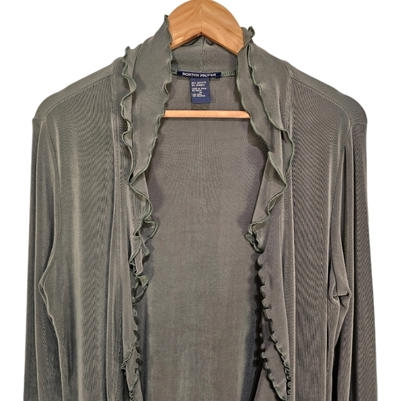 Boston Proper Open Front Ruffled Knit Cardigan Womens Green Size Medium Casual - Picture 6 of 10